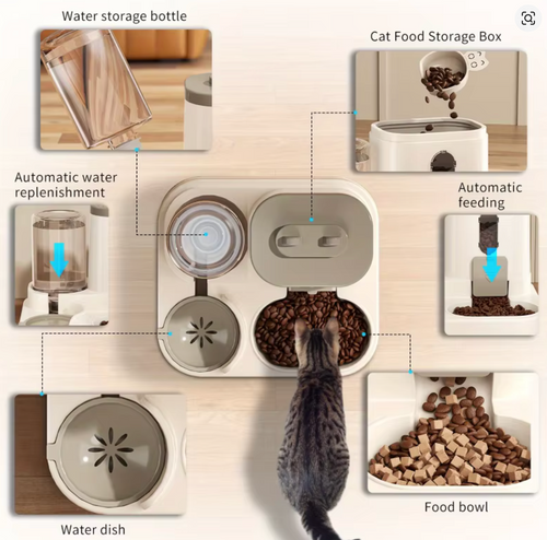Automatic Pet Feeder & Water Fountain with Spill-Proof Design